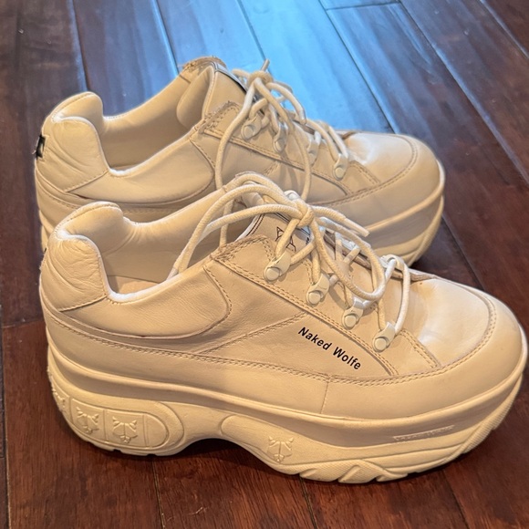 Naked Wolfe Women's Cream Platform Sneakers - Picture 1 of 5
